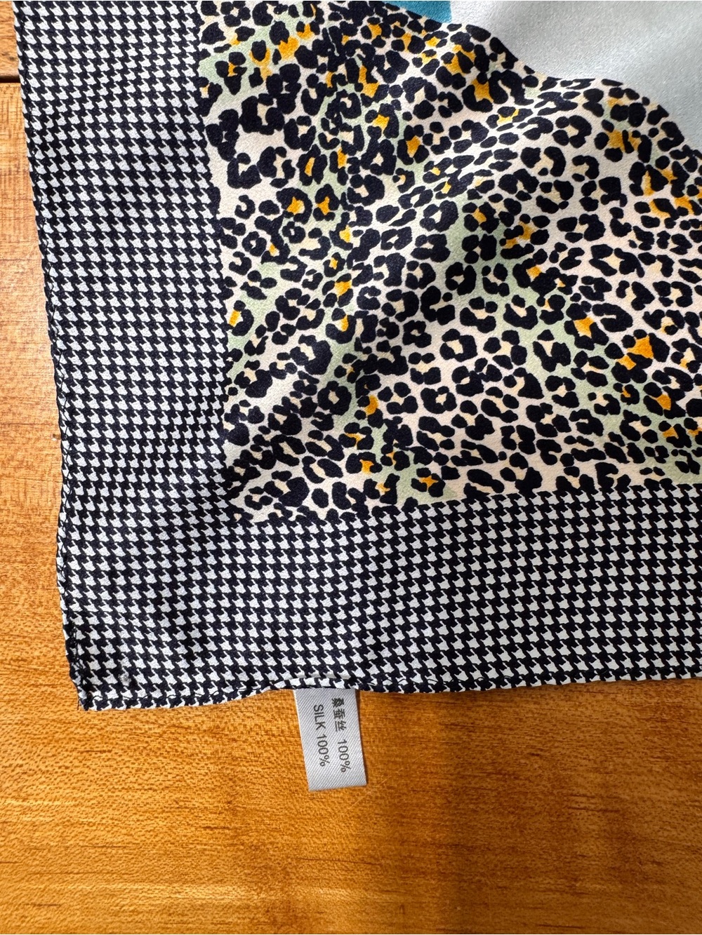 Blue, White & Gold Patterned Women’s Silk square Scarf - Picture 4 of 6